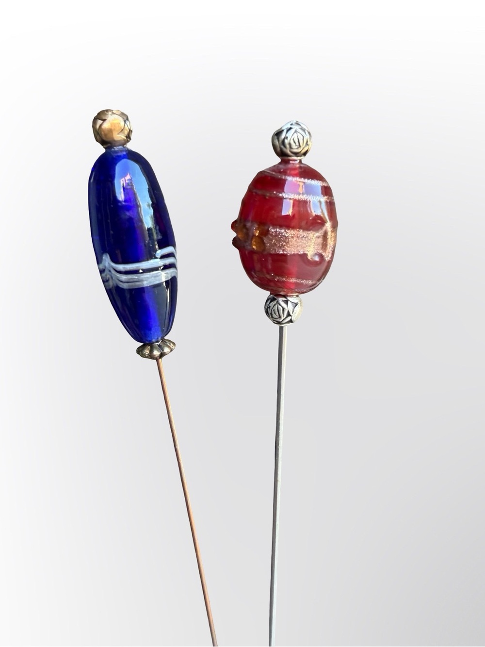 Vintage Murano Venetian Glass Hatpins Pair - 9 in Lampwork Art Glass